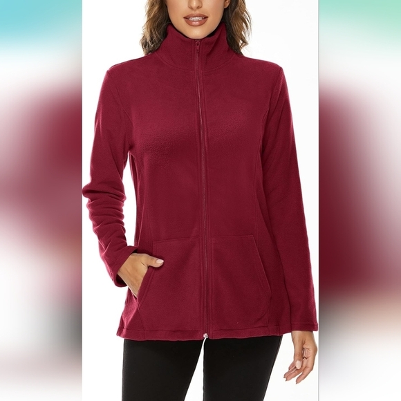Hibelle Women's Outdoor Fullzip Thermal Fleece Sports Jacket Wine Red Size XL - Picture 3 of 9